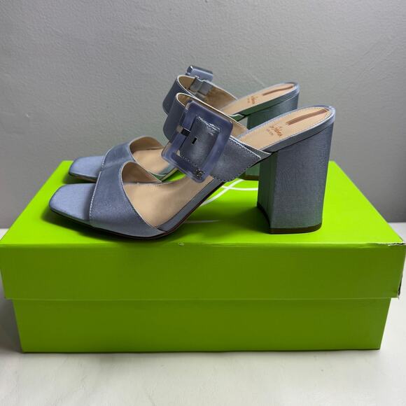 New Sam Edelman Dalton Blue Satin Slip On Block Heel Sandals Women's Size 10 - Picture 4 of 10